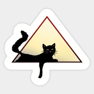 black lounging cat in geometric triangle design art Sticker